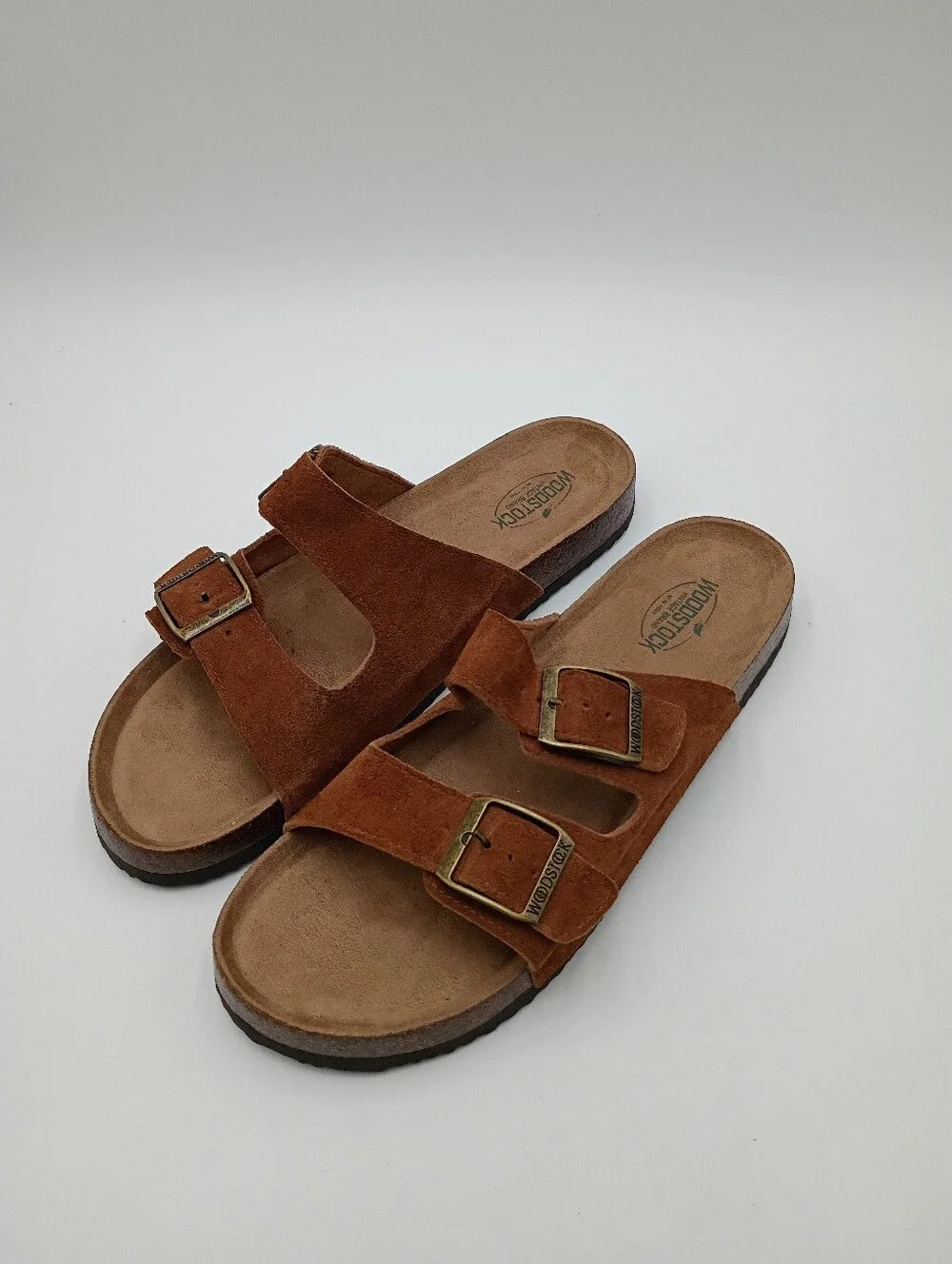 Woodstock Bert Sandals Mens Brown Suede Leather Double-Buckle Size 12M